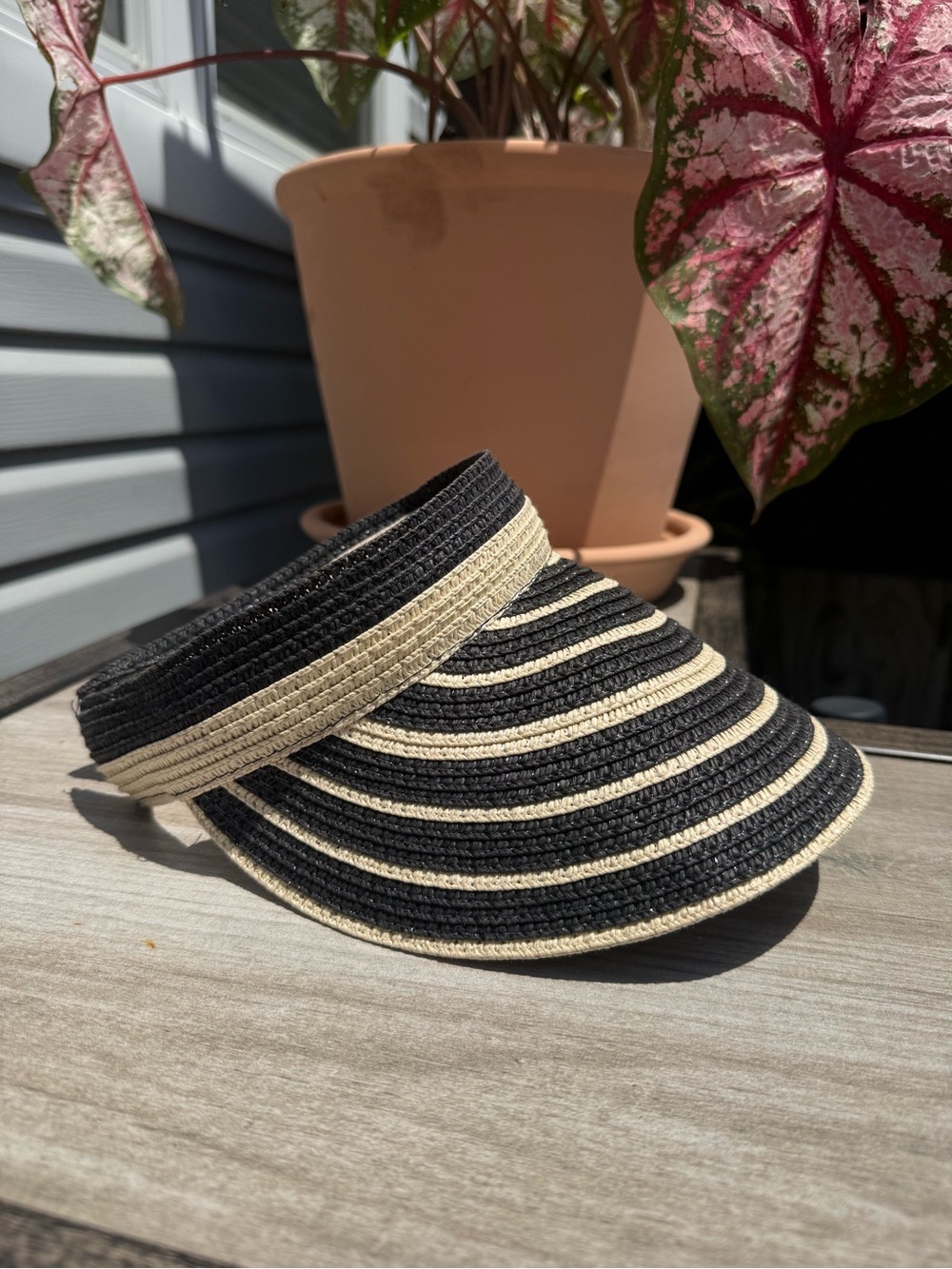 Striped Black and Natural Straw Visor